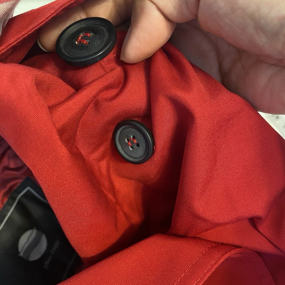 New Women L double-breasted Trendy trench coat Jacket Red Belted Pockets Buttons - Picture 13 of 13